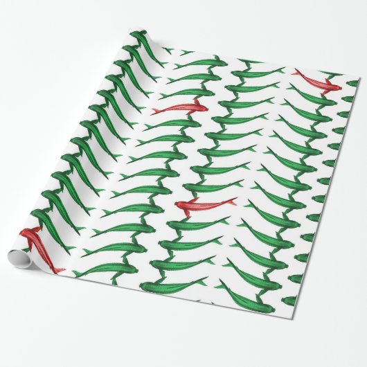 Groene en rode koi visschroot cadeaupapier (Uitgerold)