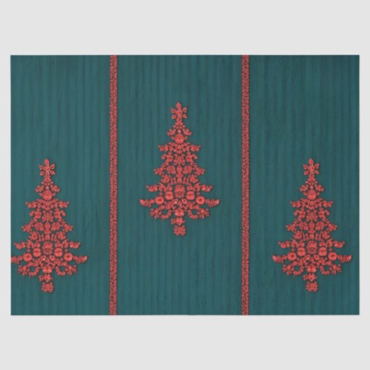 Groene en Rode Kristallen Kerstbomen Tissuepapier (Voorkant)