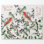 GROENE EN RODE KROSSBILL CHRISTMAS BIRDS DECOUPAGE CADEAUPAPIER<br><div class="desc">Een antiek Japanse vogelafdruk van Numata Kashu met groene en rode kruispunten die vreugde voor de wereld zingen. Als u de kerstzin van Joy naar de wereld wilt verwijderen voor het gebruik van een afbeelding gedurende het hele jaar,  gebruikt u de bewerkknop en verwijdert u de tekst.</div>