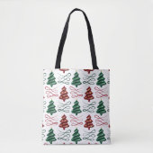 Groene en rode lippenstift getrokken kerstboom tote bag (Voorkant)
