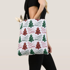Groene en rode lippenstift getrokken kerstboom tote bag