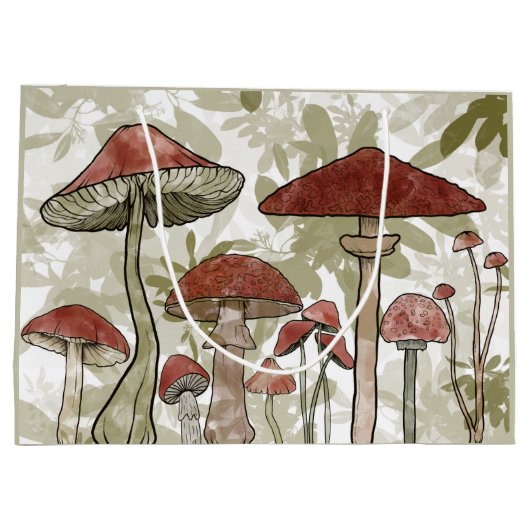 Groene en rode paddenstoelen groot cadeauzakje (Achterkant)