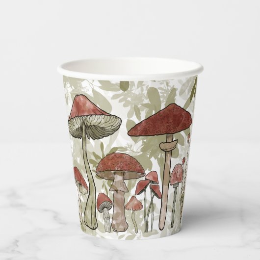 Groene en rode paddenstoelen papieren bekers (Achterkant)