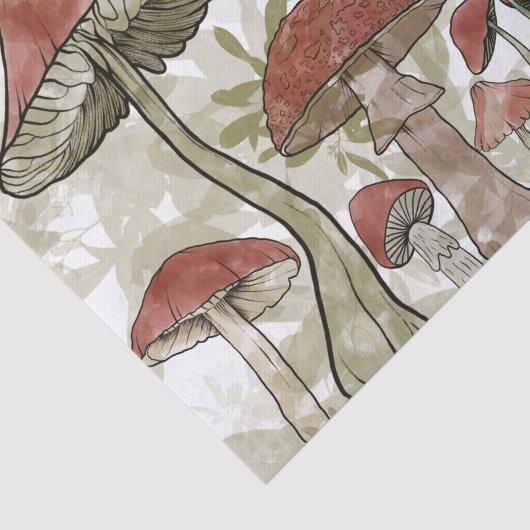 Groene en rode paddenstoelen tissuepapier (Detail)