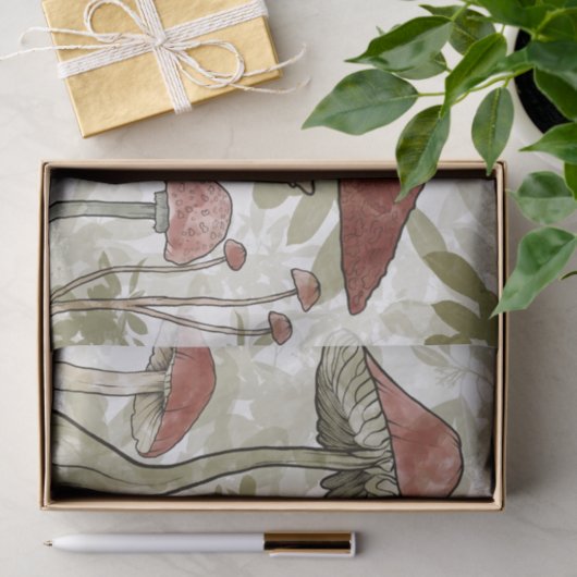 Groene en rode paddenstoelen tissuepapier (Geschenk)