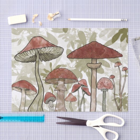 Groene en rode paddenstoelen tissuepapier (Craft)