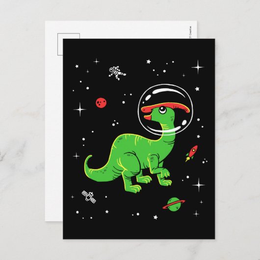 Groene en rode parasaurolophus dinos in de ruimte briefkaart (Voorkant / Achterkant)