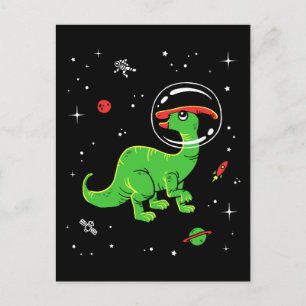 Groene en rode parasaurolophus dinos in de ruimte briefkaart