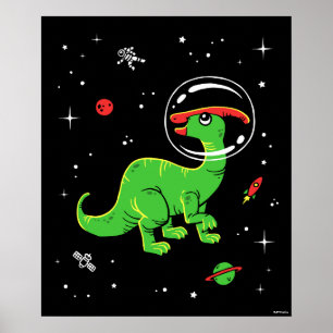 Groene en rode parasaurolophus dinos in de ruimte poster