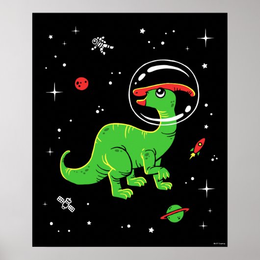 Groene en rode parasaurolophus dinos in de ruimte poster (Voorkant)