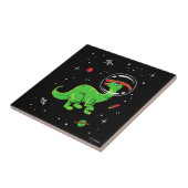 Groene en rode parasaurolophus dinos in de ruimte tegeltje (Zijkant)