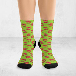 Groene en Rode Pop Art Zoenende Lippen XOXO Sokken