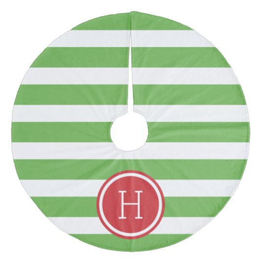 Groene en Rode Preppy Strepen Monogram Fleece Kerstboom Rok (Voorkant)