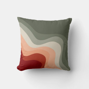 Groene en rode retro stijl golven kussen
