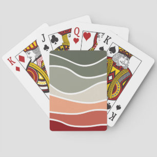 Groene en rode retro stijl golven ontwerp pokerkaarten