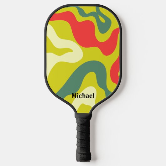 Groene en Rode Retro Waves Modern Monogram Pickleball Paddle (Voorkant)