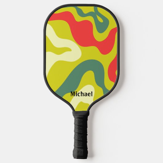 Groene en Rode Retro Waves Modern Monogram Pickleball Paddle (Achterkant)