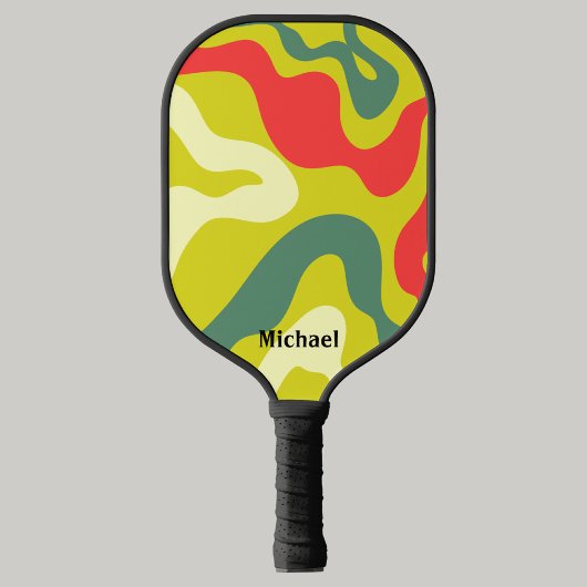 Groene en Rode Retro Waves Modern Monogram Pickleball Paddle