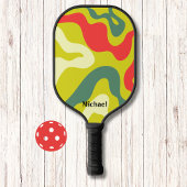 Groene en Rode Retro Waves Modern Monogram Pickleball Paddle