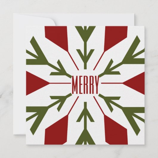 Groene en rode sneeuwvlok met MERRY-tekst Feestdagenkaart (Voorkant)