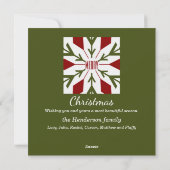 Groene en rode sneeuwvlok met MERRY-tekst Feestdagenkaart (Achterkant)