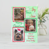 Groene en rode sneeuwvlokken Familie Foto's Kerstm Kaart (Staand voorkant)