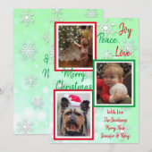 Groene en rode sneeuwvlokken Familie Foto's Kerstm Kaart (Voorkant / Achterkant)