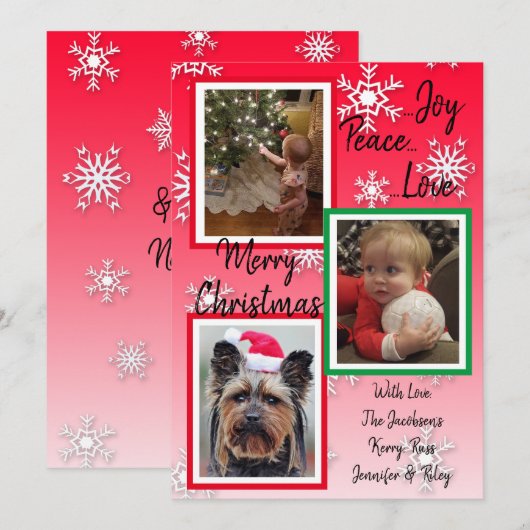 Groene en rode sneeuwvlokken Familie Foto's Kerstm Kaart (Voorkant / Achterkant)