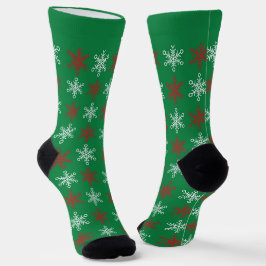 Groene en rode sneeuwvlokken Kerstsokken met naam Sokken