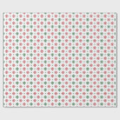 Groene en rode sneeuwvlokken op wit cadeaupapier (Vlak)