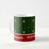 Groene en Rode Snowflake persoonlijke kerstMok Koffiemok (Voorkant links)