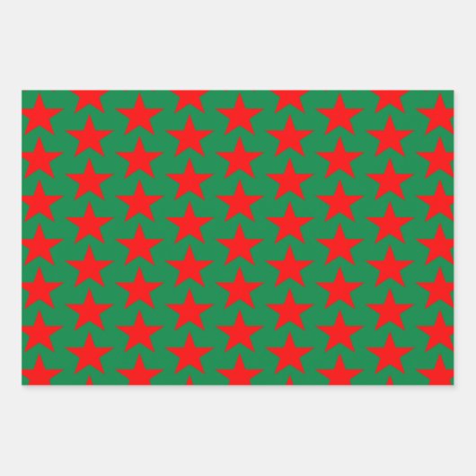 Groene en rode sterren inpakpapier vel (Voorkant 3)