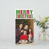 Groene en Rode Tekst Vrolijke Kerstmisfoto Feestdagenkaart (Staand voorkant)