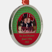 Groene en rode tweelingen Eerste kerstfoto Metalen Ornament (Rechts)