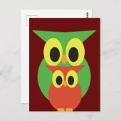 Groene en Rode Uilen Briefkaart (Voorkant / Achterkant)