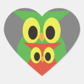 Groene en Rode Uilen Hart Sticker (Voorkant)