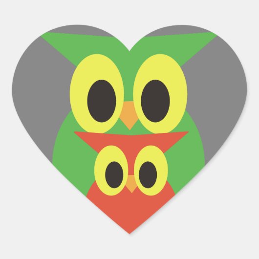 Groene en Rode Uilen Hart Sticker (Voorkant)