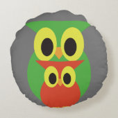 Groene en Rode Uilen Rond Kussen (Achterkant)