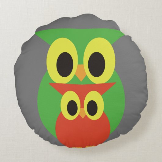 Groene en Rode Uilen Rond Kussen (Achterkant)