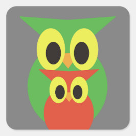 Groene en Rode Uilen Vierkante Sticker