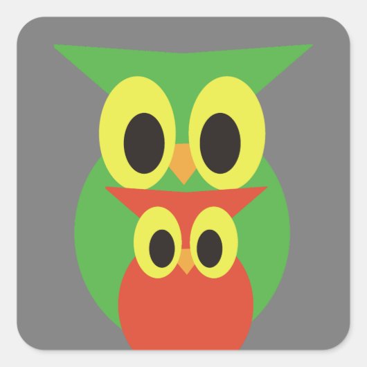 Groene en Rode Uilen Vierkante Sticker (Voorkant)