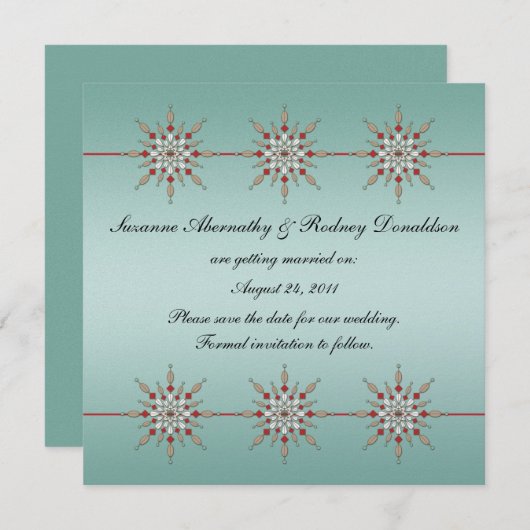 Groene en rode versieringen Save The Date (Voorkant / Achterkant)