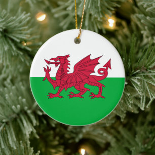 Groene en rode vlag van Wales met draak Keramisch Ornament