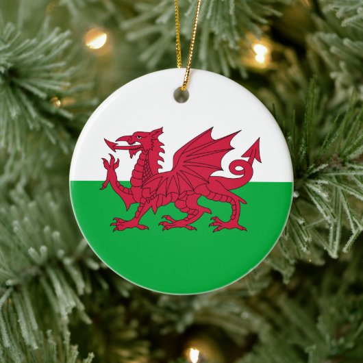 Groene en rode vlag van Wales met draak Keramisch Ornament (Boom)