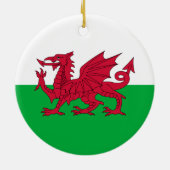 Groene en rode vlag van Wales met draak Keramisch Ornament (Achterkant)