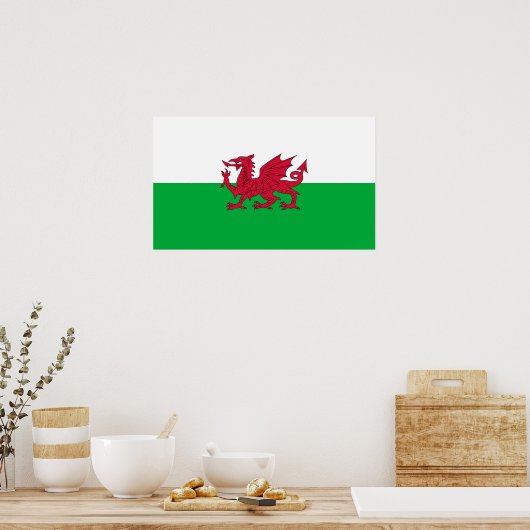 Groene en rode vlag van Wales met draak Poster (Keuken)