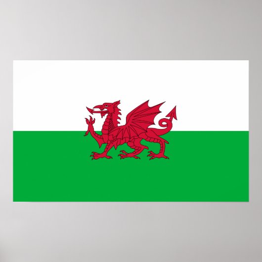 Groene en rode vlag van Wales met draak Poster (Voorkant)