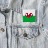 Groene en rode vlag van Wales met draak Vierkante Button 5,1 Cm (In situ)