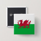 Groene en rode vlag van Wales met draak Vierkante Button 5,1 Cm (Voorkant /achterkant)