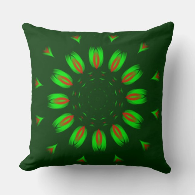 Groene en Rode Vlammen Kussen (Voorkant)
